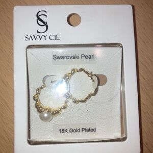 Savvy Cie 18k Gold Plated Swarovski Pearl Earrings, New In Packaging